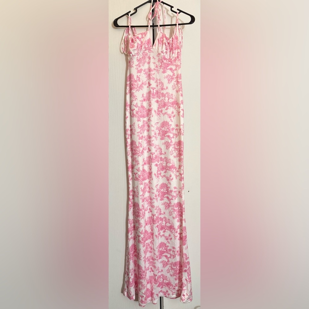 Pink and White Floral Halter Neck Maxi Dress